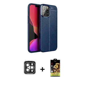 ieg™ iPhone 15 Pro Max Kılıf Doruk Klasik Özel Seri - Siyah Buffer Cam Ekran Koruyucu + PVD Metal Kamera Lens - GI
