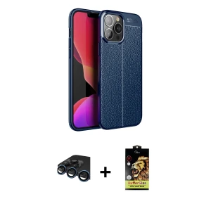 ieg™ iPhone 15 Pro Max Kılıf Doruk Klasik Özel Seri - Siyah Buffer Cam Ekran Koruyucu + Raze Metal Kamera Lens - LT