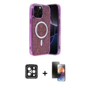 ieg™ iPhone 15 Pro Max Kılıf Eksen Çizgi - Siyah 3D Antistatik Mat Seramik Nano Ekran Koruyucu + PVD Metal Kamera Lens - SH
