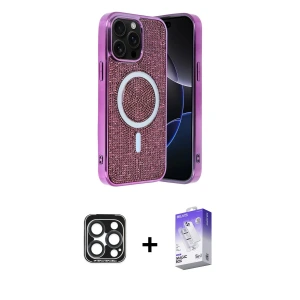 ieg™ iPhone 15 Pro Max Kılıf Eksen Çizgi - Siyah Bilvis 5in1 3D Magic Cam Ekran Koruyucu + PVD Metal Kamera Lens - LT