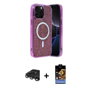 ieg™ iPhone 15 Pro Max Kılıf Eksen Çizgi - Siyah Buffer Hayalet Cam Ekran Koruyucu + Raze Metal Kamera Lens - TMGI