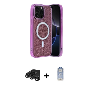 ieg™ iPhone 15 Pro Max Kılıf Eksen Çizgi - Siyah Joko Magic 5D Cam + Raze Metal Kamera Lens - TMGI