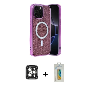 ieg™ iPhone 15 Pro Max Kılıf Eksen Çizgi - Siyah Polymer Nano Ekran Koruyucu + PVD Metal Kamera Lens - GI