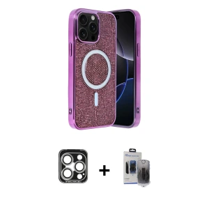 ieg™ iPhone 15 Pro Max Kılıf Eksen Çizgi - Siyah Vanessa Magic Hayalet Cam + PVD Metal Kamera Lens - GS