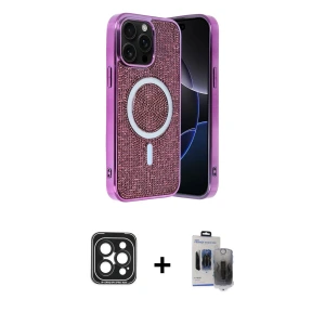 ieg™ iPhone 15 Pro Max Kılıf Eksen Çizgi - Siyah Vanessa Magic Hayalet Cam + PVD Metal Kamera Lens - SH