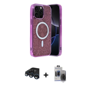 ieg™ iPhone 15 Pro Max Kılıf Eksen Çizgi - Siyah Vanessa Magic Hayalet Cam + Raze Metal Kamera Lens - LT
