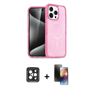 ieg™ iPhone 15 Pro Max Kılıf Eksen Doku Koleksiyonu - Siyah 3D Antistatik Mat Seramik Nano Ekran Koruyucu + PVD Metal Kamera Lens - SH