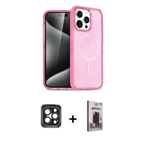 ieg™ iPhone 15 Pro Max Kılıf Eksen Doku Koleksiyonu - Siyah Bilvis Hayalet Cam Ekran Koruyucu + PVD Metal Kamera Lens - SH