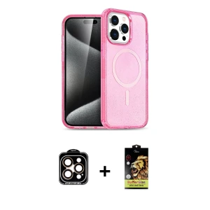 ieg™ iPhone 15 Pro Max Kılıf Eksen Doku Koleksiyonu - Siyah Buffer Cam Ekran Koruyucu + PVD Metal Kamera Lens - TU