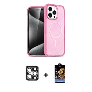 ieg™ iPhone 15 Pro Max Kılıf Eksen Doku Koleksiyonu - Siyah Buffer Hayalet Cam Ekran Koruyucu + PVD Metal Kamera Lens - GS