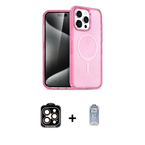 ieg™ iPhone 15 Pro Max Kılıf Eksen Doku Koleksiyonu - Siyah Joko Magic 5D Cam + PVD Metal Kamera Lens - TU