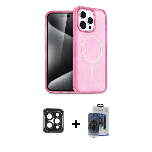 ieg™ iPhone 15 Pro Max Kılıf Eksen Doku Koleksiyonu - Siyah Vanessa Magic Cam + PVD Metal Kamera Lens - SH