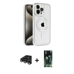 ieg™ iPhone 15 Pro Max Kılıf Eksen Form Koleksiyonu - Siyah 360 Mat Full Body Arka Koruyucu + Raze Metal Kamera Lens - TMGI