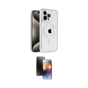 ieg™ iPhone 15 Pro Max Kılıf Eksen Form Koleksiyonu - Siyah 3D Antistatik Mat Seramik Nano Ekran Koruyucu