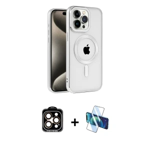 ieg™ iPhone 15 Pro Max Kılıf Eksen Form Koleksiyonu - Siyah 3D Antistatik Seramik Nano Ekran Koruyucu + PVD Metal Kamera Lens - TU