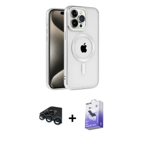 ieg™ iPhone 15 Pro Max Kılıf Eksen Form Koleksiyonu - Siyah Bilvis 5in1 5D Magic Hayalet Cam Ekran Koruyucu + Raze Metal Kamera Lens - LT