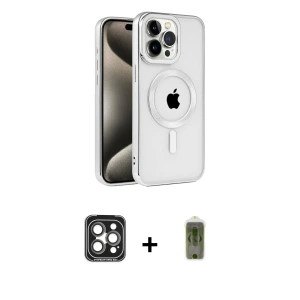 ieg™ iPhone 15 Pro Max Kılıf Eksen Form Koleksiyonu - Siyah Joko Magic 5D Hayalet Cam + PVD Metal Kamera Lens - GI