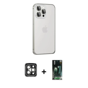 ieg™ iPhone 15 Pro Max Kılıf Eksen Form Serisi - Şeffaf 360 Full Body Arka Koruyucu + PVD Metal Kamera Lens - GI
