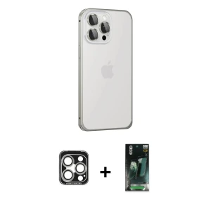 ieg™ iPhone 15 Pro Max Kılıf Eksen Form Serisi - Şeffaf 360 Full Body Arka Koruyucu + PVD Metal Kamera Lens - GS