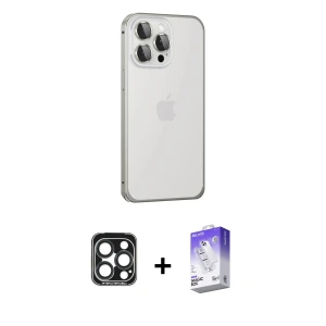 ieg™ iPhone 15 Pro Max Kılıf Eksen Form Serisi - Siyah Bilvis 5in1 3D Magic Cam Ekran Koruyucu + PVD Metal Kamera Lens - LT