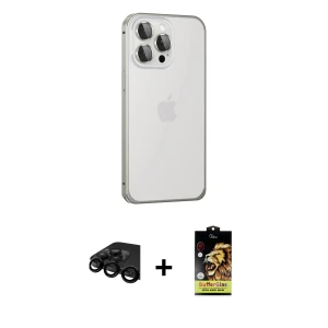 ieg™ iPhone 15 Pro Max Kılıf Eksen Form Serisi - Siyah Buffer Cam Ekran Koruyucu + Raze Metal Kamera Lens - SH