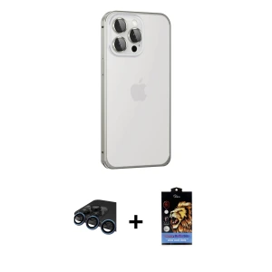 ieg™ iPhone 15 Pro Max Kılıf Eksen Form Serisi - Siyah Buffer Hayalet Cam Ekran Koruyucu + Raze Metal Kamera Lens - LT