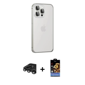 ieg™ iPhone 15 Pro Max Kılıf Eksen Form Serisi - Siyah Buffer Hayalet Cam Ekran Koruyucu + Raze Metal Kamera Lens - TMGI