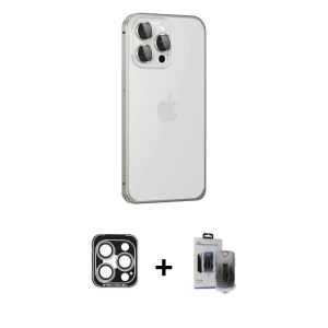 ieg™ iPhone 15 Pro Max Kılıf Eksen Form Serisi - Siyah Vanessa Magic Hayalet Cam + PVD Metal Kamera Lens - GS