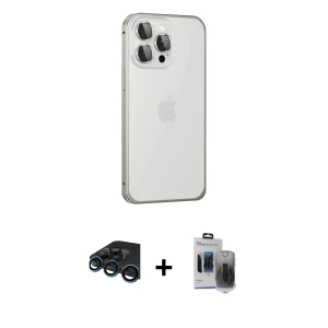 ieg™ iPhone 15 Pro Max Kılıf Eksen Form Serisi - Siyah Vanessa Magic Hayalet Cam + Raze Metal Kamera Lens - LT