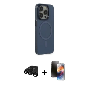 ieg™ iPhone 15 Pro Max Kılıf Eksen Işık Prime - Siyah 3D Antistatik Mat Seramik Nano Ekran Koruyucu + Raze Metal Kamera Lens - SH