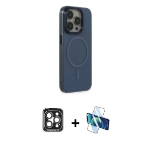 ieg™ iPhone 15 Pro Max Kılıf Eksen Işık Prime - Siyah 3D Antistatik Seramik Nano Ekran Koruyucu + PVD Metal Kamera Lens - GI