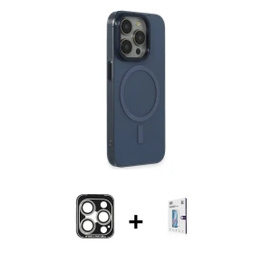 ieg™ iPhone 15 Pro Max Kılıf Eksen Işık Prime - Siyah Bilvis 0.18mm Plus Cam Ekran Koruyucu + PVD Metal Kamera Lens - GS