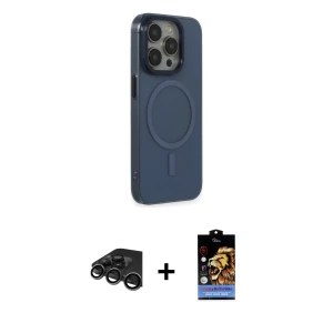 ieg™ iPhone 15 Pro Max Kılıf Eksen Işık Prime - Siyah Buffer Hayalet Cam Ekran Koruyucu + Raze Metal Kamera Lens - TMGI