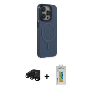ieg™ iPhone 15 Pro Max Kılıf Eksen Işık Prime - Siyah Polymer Nano Ekran Koruyucu + Raze Metal Kamera Lens - SH