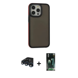 ieg™ iPhone 15 Pro Max Kılıf Eksen Işık - Şeffaf 360 Full Body Arka Koruyucu + Raze Metal Kamera Lens - LT