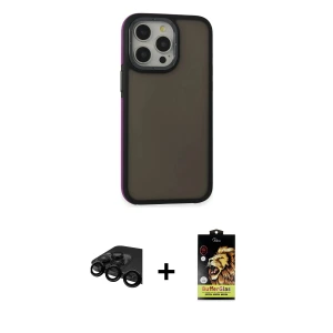 ieg™ iPhone 15 Pro Max Kılıf Eksen Işık - Siyah Buffer Cam Ekran Koruyucu + Raze Metal Kamera Lens - SH