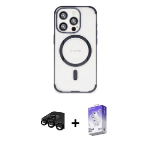 ieg™ iPhone 15 Pro Max Kılıf Eksen Klasik Koleksiyonu - Siyah Bilvis 5in1 3D Magic Cam Ekran Koruyucu + Raze Metal Kamera Lens - SH