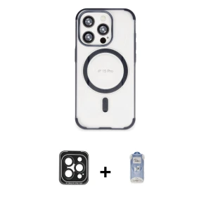 ieg™ iPhone 15 Pro Max Kılıf Eksen Klasik Koleksiyonu - Siyah Joko Magic 5D Cam + PVD Metal Kamera Lens - SH