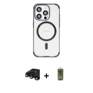 ieg™ iPhone 15 Pro Max Kılıf Eksen Klasik Koleksiyonu - Siyah Joko Magic 5D Hayalet Cam + Raze Metal Kamera Lens - SH