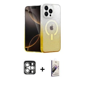 ieg™ iPhone 15 Pro Max Kılıf Eksen Minimal Özel Seri - Siyah Bilvis 3D Mat Cam Ekran Koruyucu + PVD Metal Kamera Lens - GS