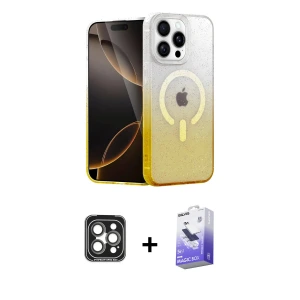 ieg™ iPhone 15 Pro Max Kılıf Eksen Minimal Özel Seri - Siyah Bilvis 5in1 5D Magic Hayalet Cam Ekran Koruyucu + PVD Metal Kamera Lens - GI