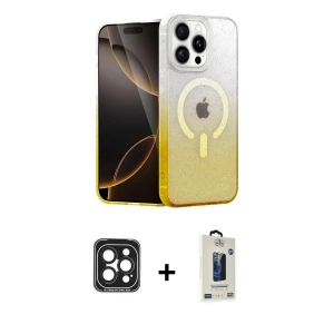 ieg™ iPhone 15 Pro Max Kılıf Eksen Minimal Özel Seri - Siyah Bilvis Hayalet Cam Ekran Koruyucu + PVD Metal Kamera Lens - SH