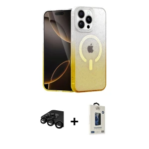 ieg™ iPhone 15 Pro Max Kılıf Eksen Minimal Özel Seri - Siyah Bilvis Hayalet Cam Ekran Koruyucu + Raze Metal Kamera Lens - SH