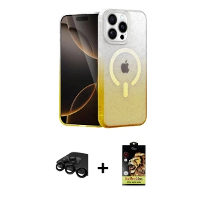 ieg™ iPhone 15 Pro Max Kılıf Eksen Minimal Özel Seri - Siyah Buffer Cam Ekran Koruyucu + Raze Metal Kamera Lens - SH