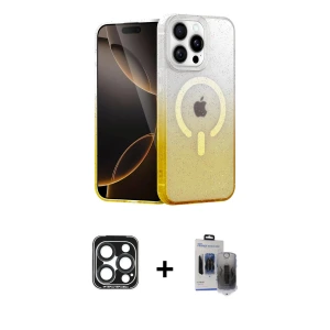 ieg™ iPhone 15 Pro Max Kılıf Eksen Minimal Özel Seri - Siyah Vanessa Magic Hayalet Cam + PVD Metal Kamera Lens - LT