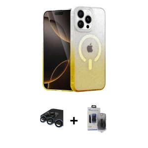 ieg™ iPhone 15 Pro Max Kılıf Eksen Minimal Özel Seri - Siyah Vanessa Magic Hayalet Cam + Raze Metal Kamera Lens - LT