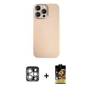 ieg™ iPhone 15 Pro Max Kılıf Eksen Prime - Siyah Buffer Cam Ekran Koruyucu + PVD Metal Kamera Lens - GS