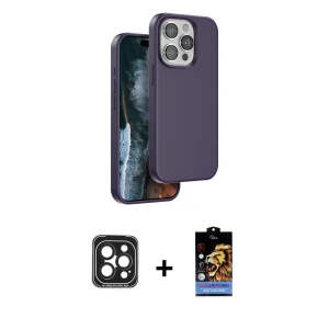 ieg™ iPhone 15 Pro Max Kılıf Kıvılcım Çizgi Serisi - Siyah Buffer Hayalet Cam Ekran Koruyucu + PVD Metal Kamera Lens - SH