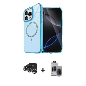 ieg™ iPhone 15 Pro Max Kılıf Kıvılcım Form Prime - Siyah Vanessa Magic Hayalet Cam + Raze Metal Kamera Lens - GS