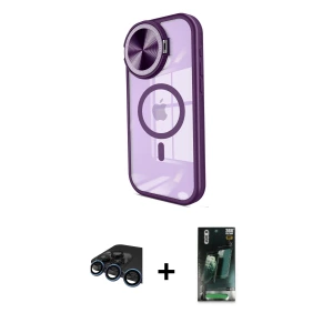 ieg™ iPhone 15 Pro Max Kılıf Kıvılcım Modern Koleksiyonu - Şeffaf 360 Full Body Arka Koruyucu + Raze Metal Kamera Lens - LT